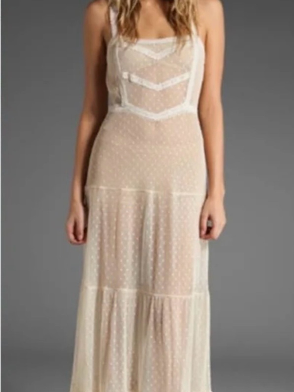 Free People ivory Full Slip Lace Intimately Pointe D’Esprit Swiss Dot Maxi Layer